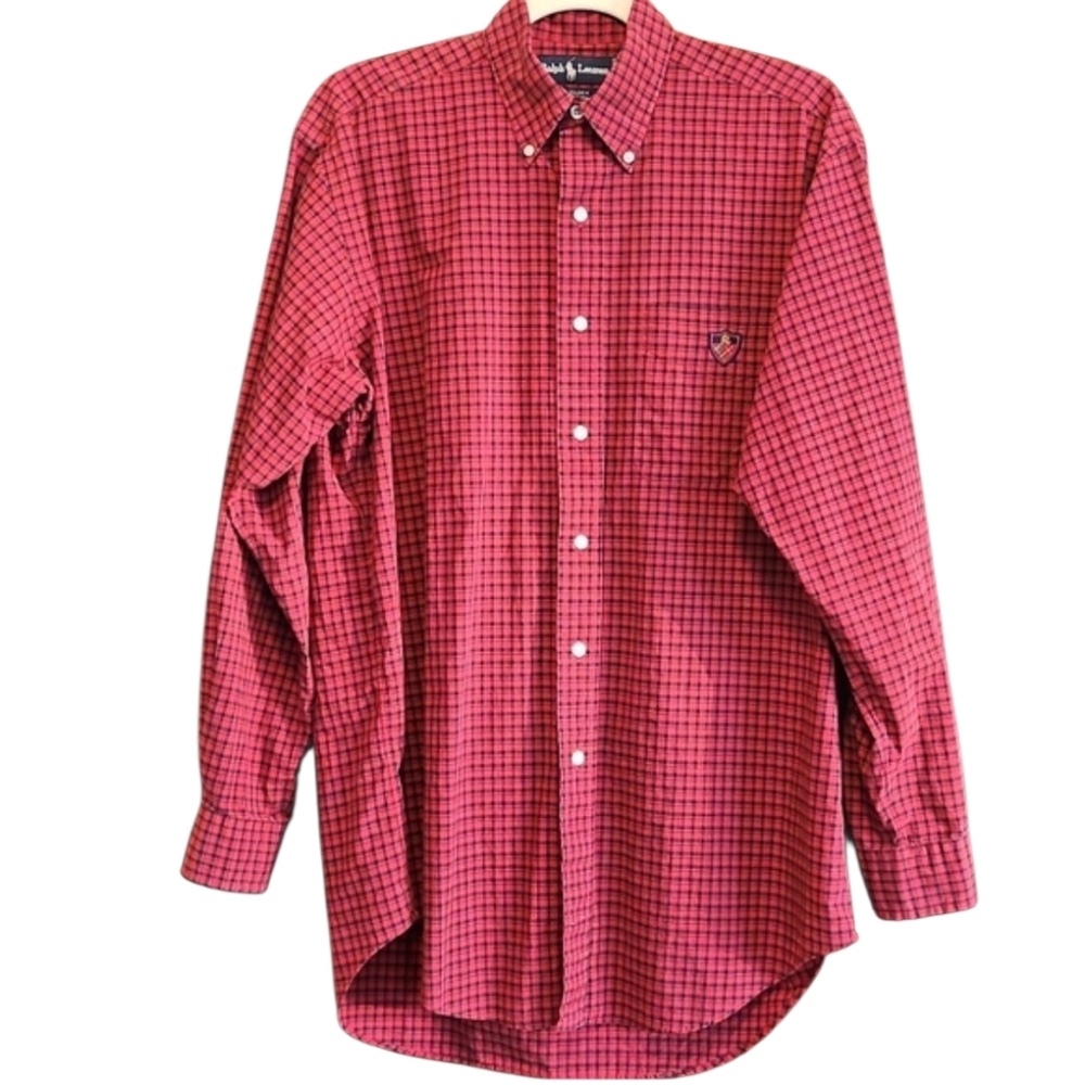 Ralph Lauren Tilden Long Sleeve Red/Blue Plaid Shirt, 100% Cotton, Size Small
